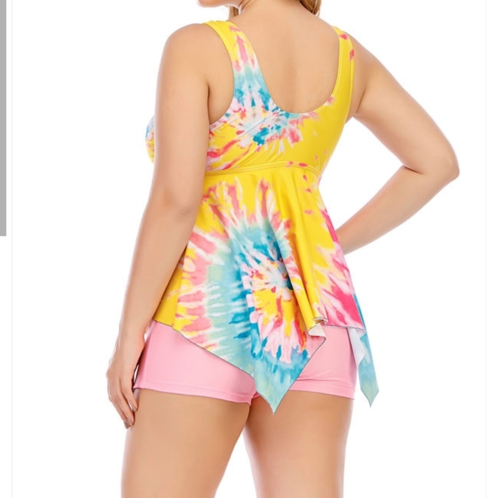 Esprlia Plus Size Tie Dye Print Handkerchief Hem Tankini US 18W - Picture 4 of 4